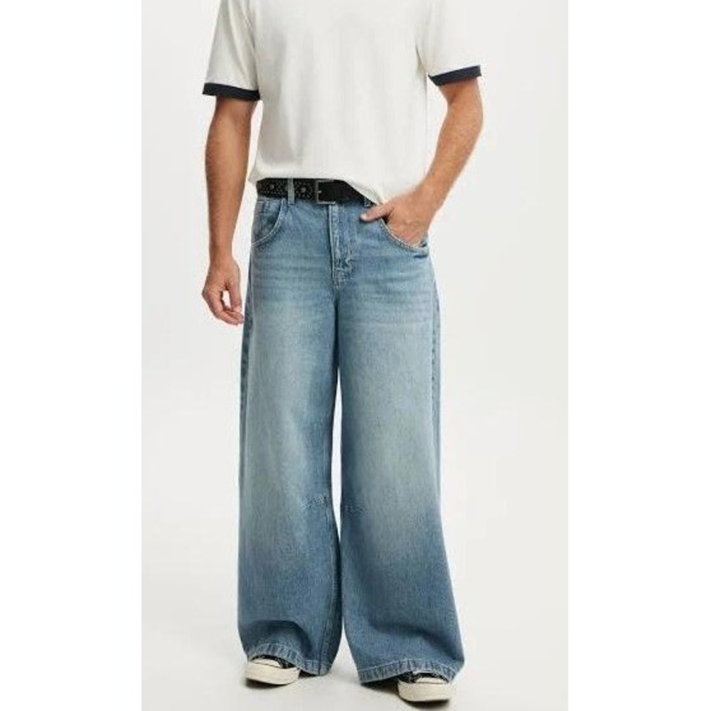 Cotton On Y2K Super Wide Leg Baggy Jeans in Solace Blue Size 34 X 32